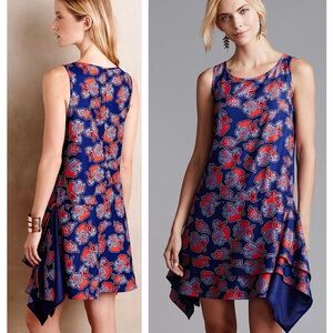 Anthropologie Peter Som Sintra Blue Red Floral Tiered Asymmetrical Hem Dress 12